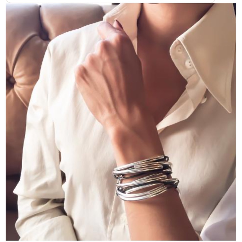 Silver plated Leather convertible wrap bracelet